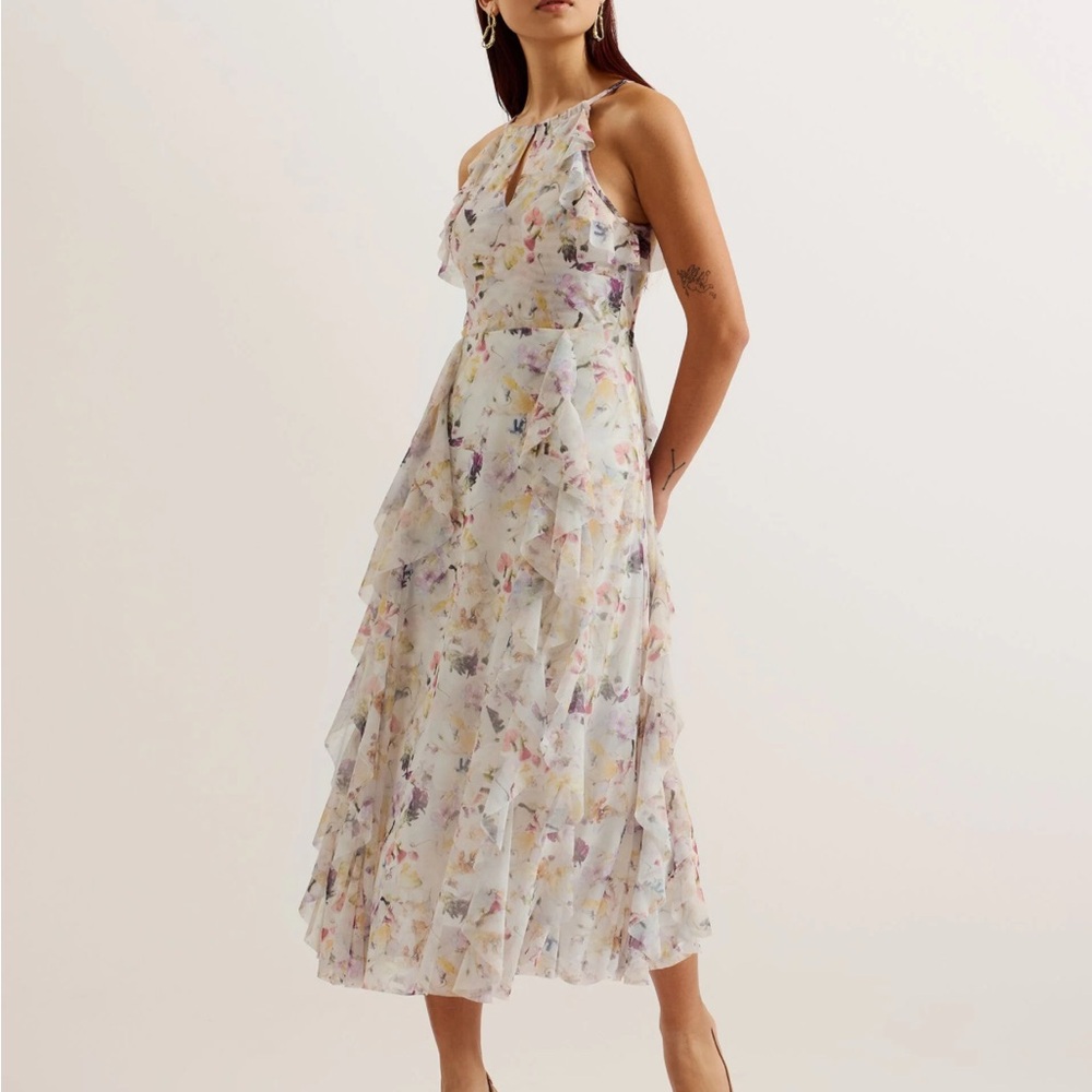 Ted Baker Pastel Floral Ruffle Midi Dress